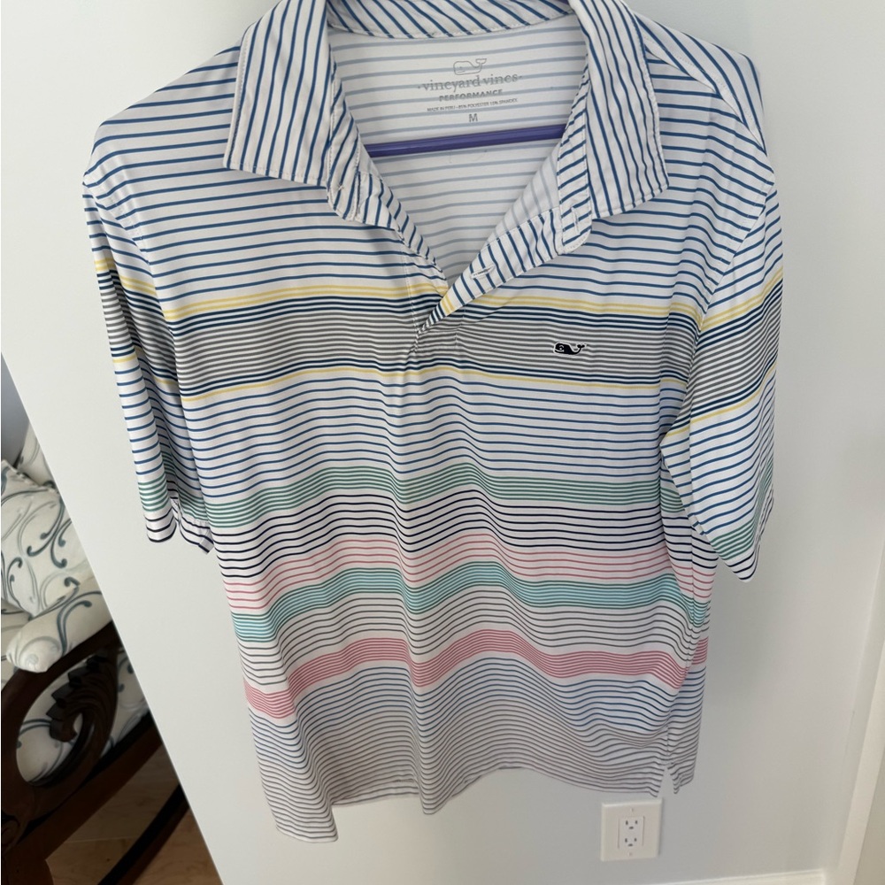 Vineyard Vines Men's Polo Shirt - Blue, Pink, Yellow Stripes